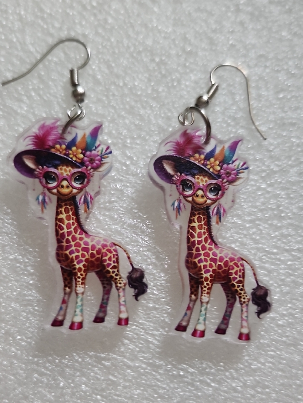 Hand Crafted Pink & Purple Giraffe Dangle Earrings